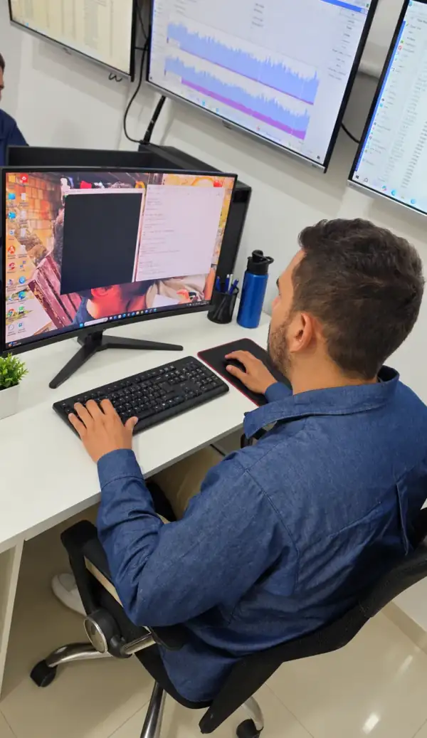 Profissional da Seven acompanhando a rede de internet